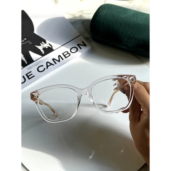 NEW Gucci GG0566O Clear Rectangular Eyeglasses Frames in Pink - Picture 5 of 8